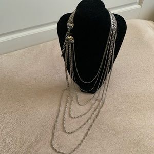 Vintage Monet 6 strand chain necklace, decorative clasp can be worn on the side